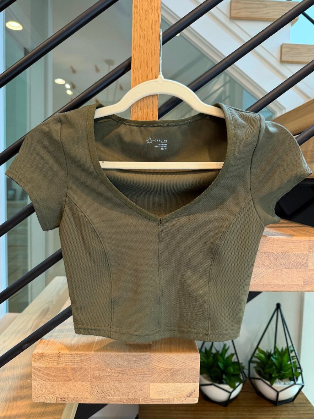 NWT - OFFLINE by Aerie ribbed crop top featuring a built-in bra and a V-neckline